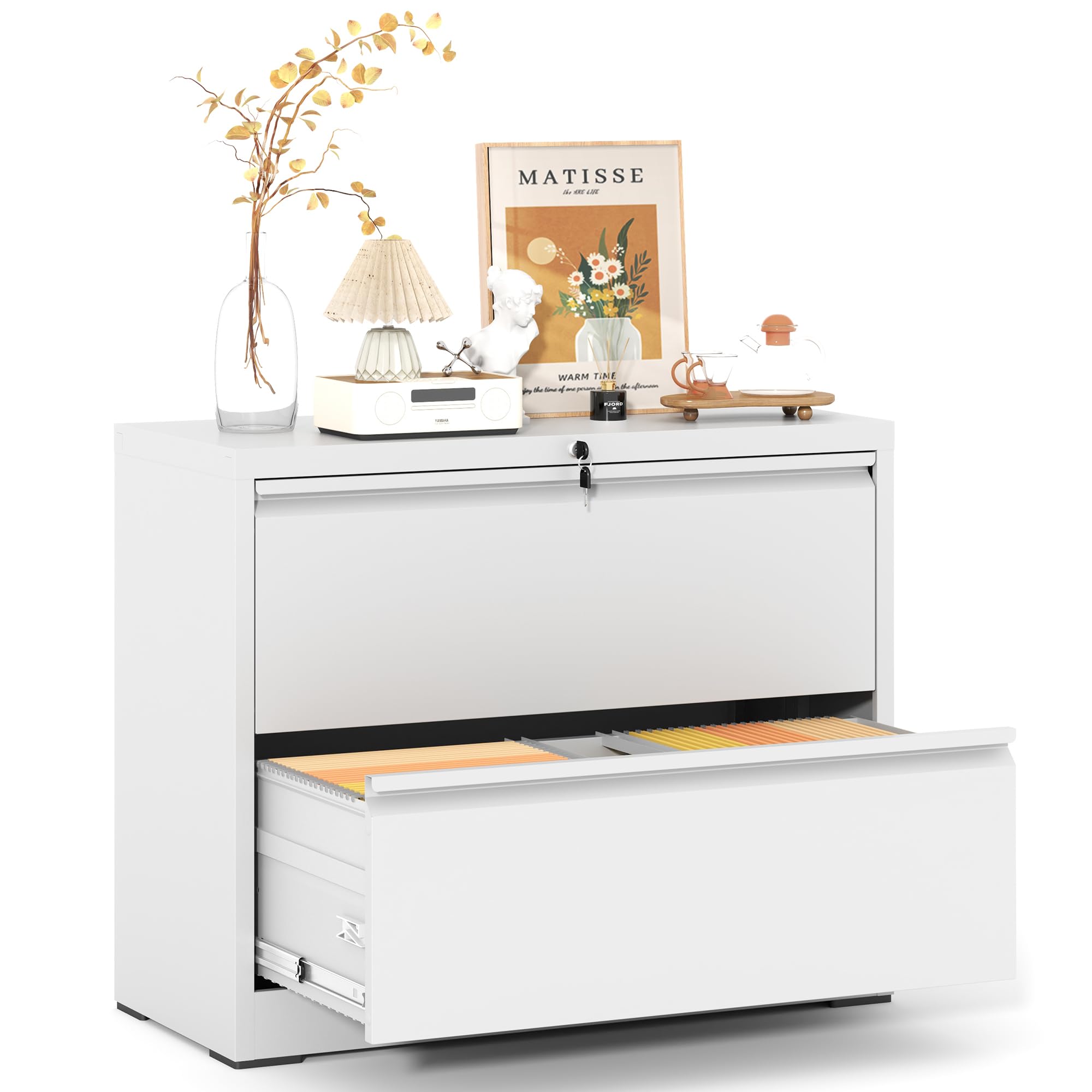 VIYET 2 Drawer File Cabinet,Metal Lateral Filing Cabinet with Lock,Home Office Storage Organizer Cabinet for Legal/Letter/A4/F4 Size Files,35.5" W,