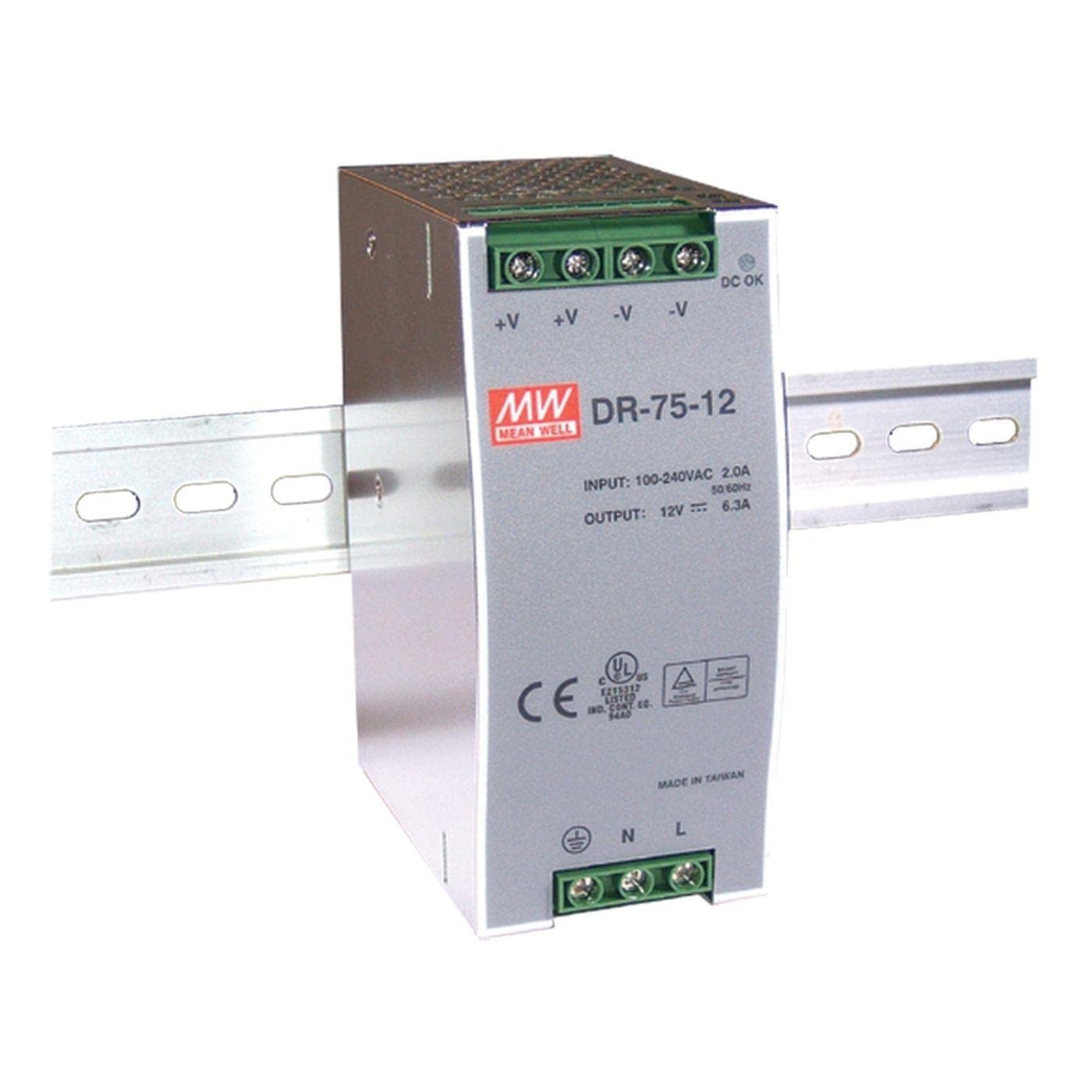 MeanWell DR-75-12 75W 12V 6,3A Alimentación de Din Rail DIN-RAIL