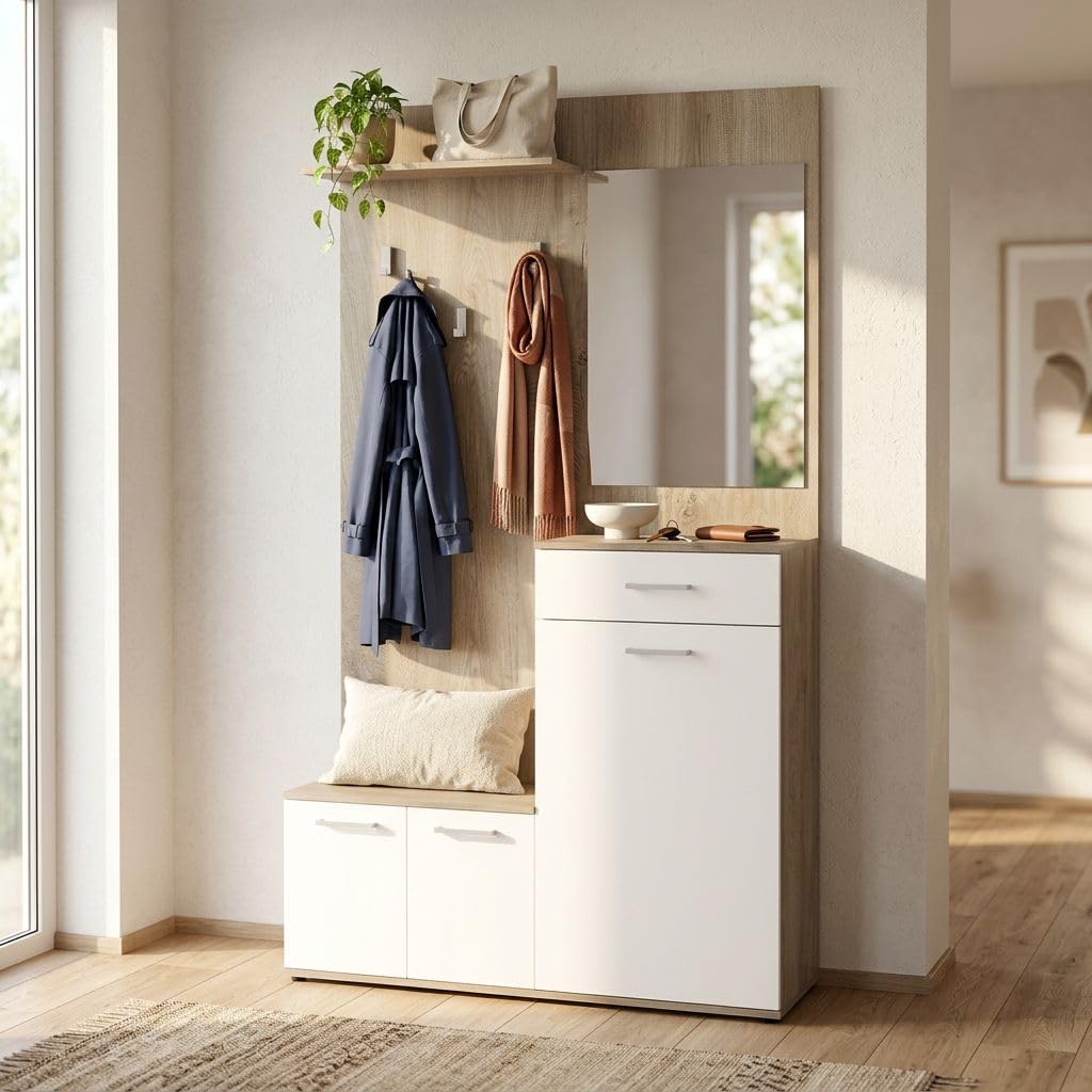milani home Mobile Ingresso di Design Moderno con Appendiabiti Specchio e scarpiera