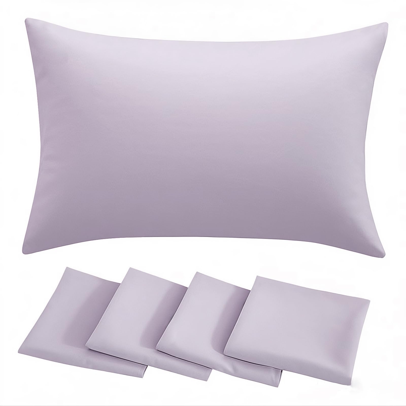 RUIKASI Pillow Cases 4 Pack - Lavender Purple Plain Pillowcases with Envelope Closure Breathable Premium Brushed Microfiber Set of 4 Pillow Covers Standard 50x75 cm