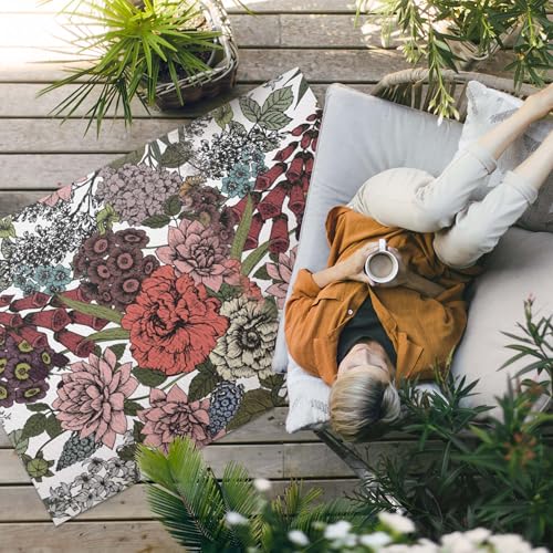 Tapis de sol vinyle fleurs pastel lavable pour sol extérieur balcon - 3