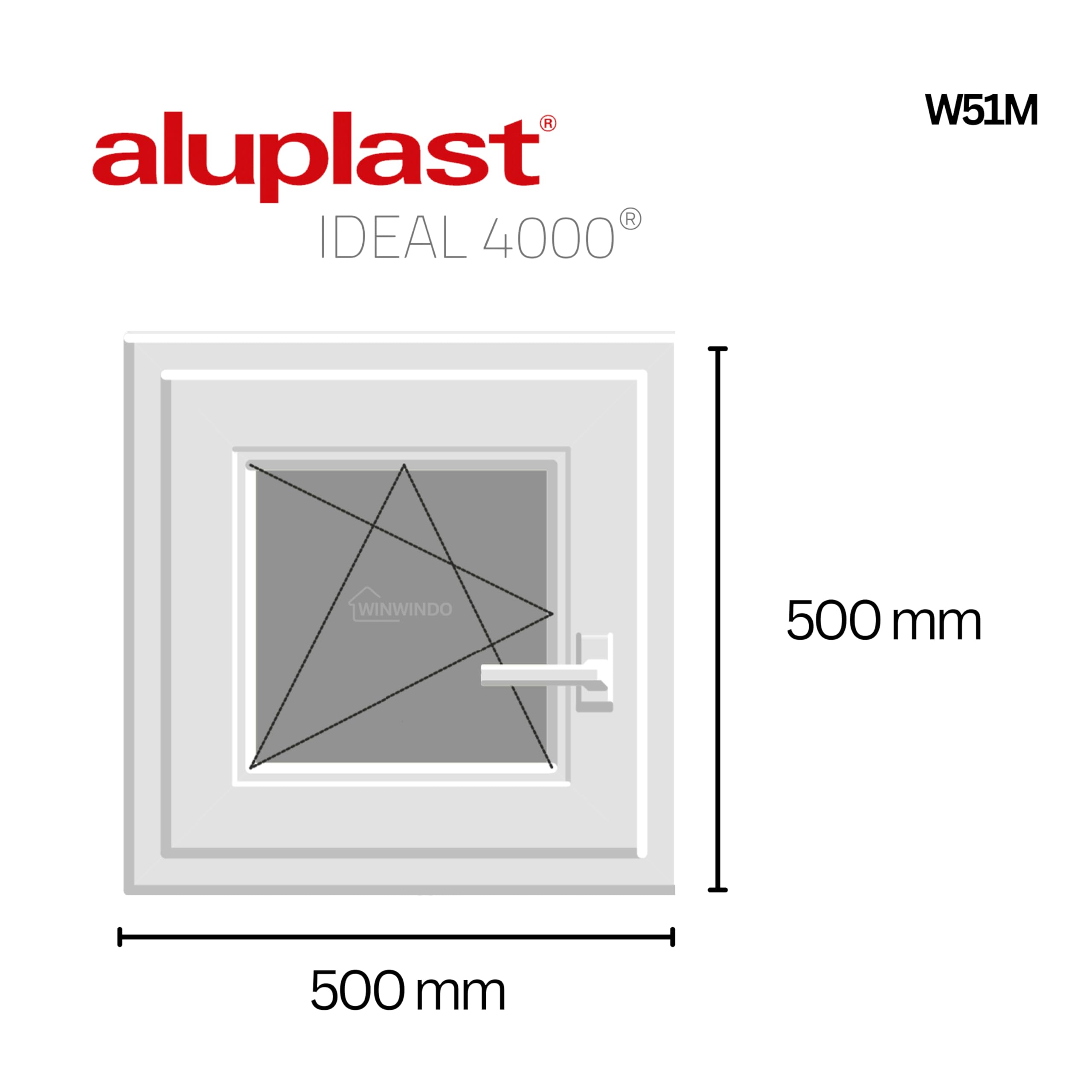 Nuova versione 2025 – Finestra PVC rinforzato 500 x 500 Bianco Oscilobatente Sinistra | Opaco