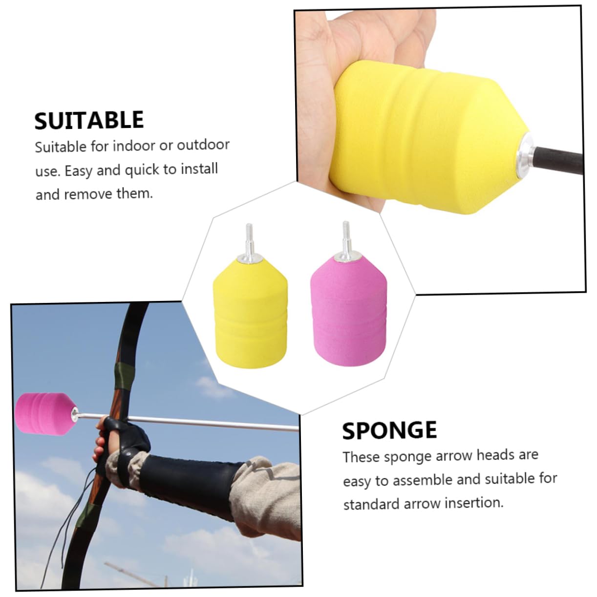 Mikikit 2sets Arrowheads Sponge Arrow Tips Easy to Use for Game and Practice Sessions 2pcs*2 Random Color