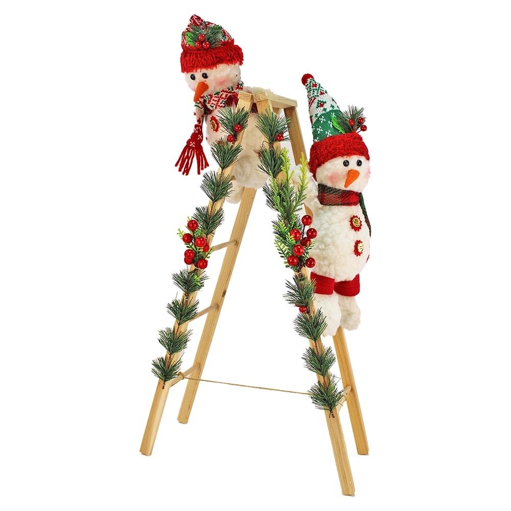 BEMIRO Figurine décorative bonhomme de neige grimpant sur une échelle – env. 76 cm