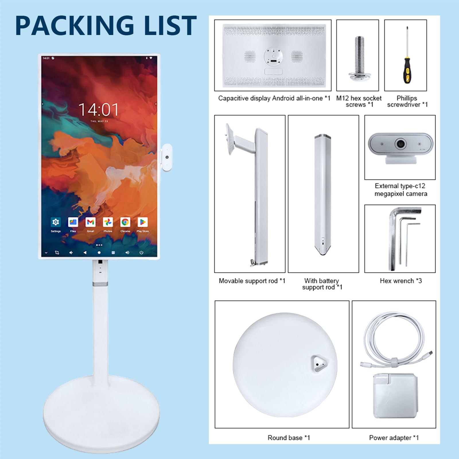 Schermo intelligente portatile con fotocamera HD da 12 megapixel, monitor portatile da 32 pollici 1080p con touch screen compatibile con Google Play Store e Android