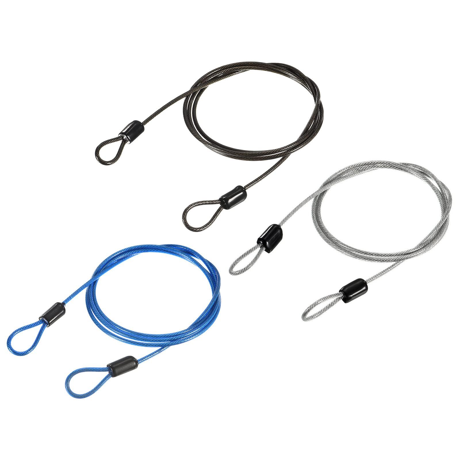 TA-VIGOR 3Pcs Security Steel Cable, 2.5mm x 1m / 3.28ft Coated Safety Wire Rope with Double Loop