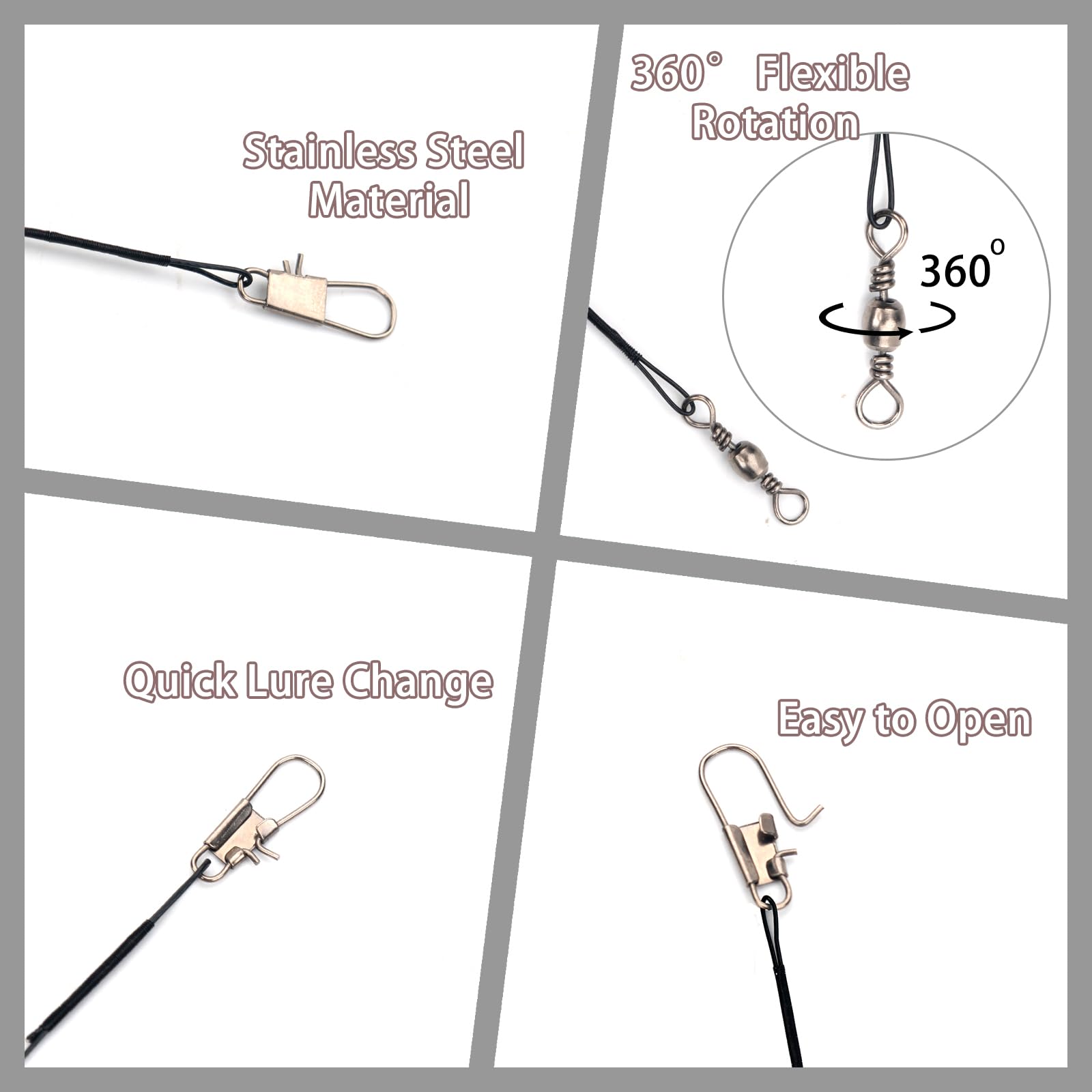 Ensemble de bas de ligne en acier inoxydable pour brochet pêche 50 pièces 5 tailles