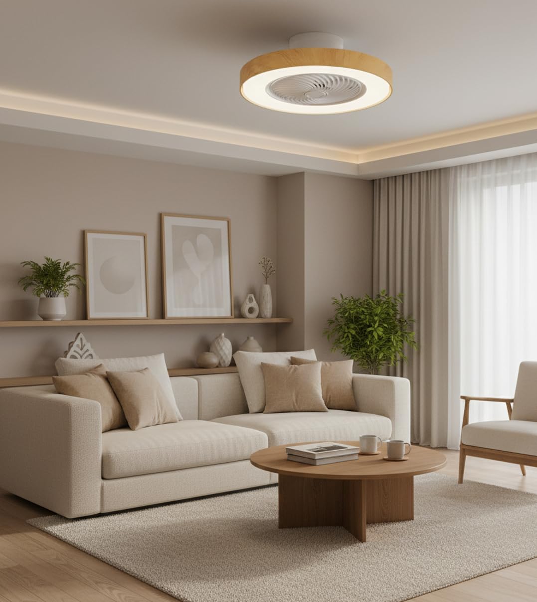 BEL AIR HOME - Ventilador Plafón CATHAY Motor DC - Luz LED 72W Mando a Distancia - Rejilla Giratoria Eficiente Ventilación de 4 Velocidades para Verano - Plafón LED para Invierno (BLANCO MADERA)