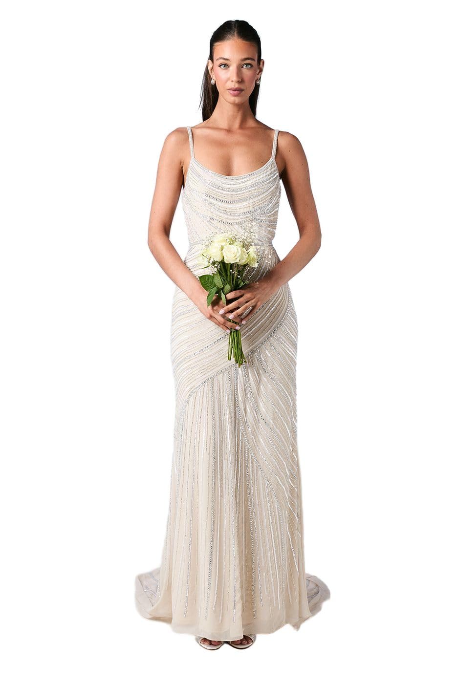 Coast Embellished Strappy Maxi Wedding Dress with Train, 10, Nude