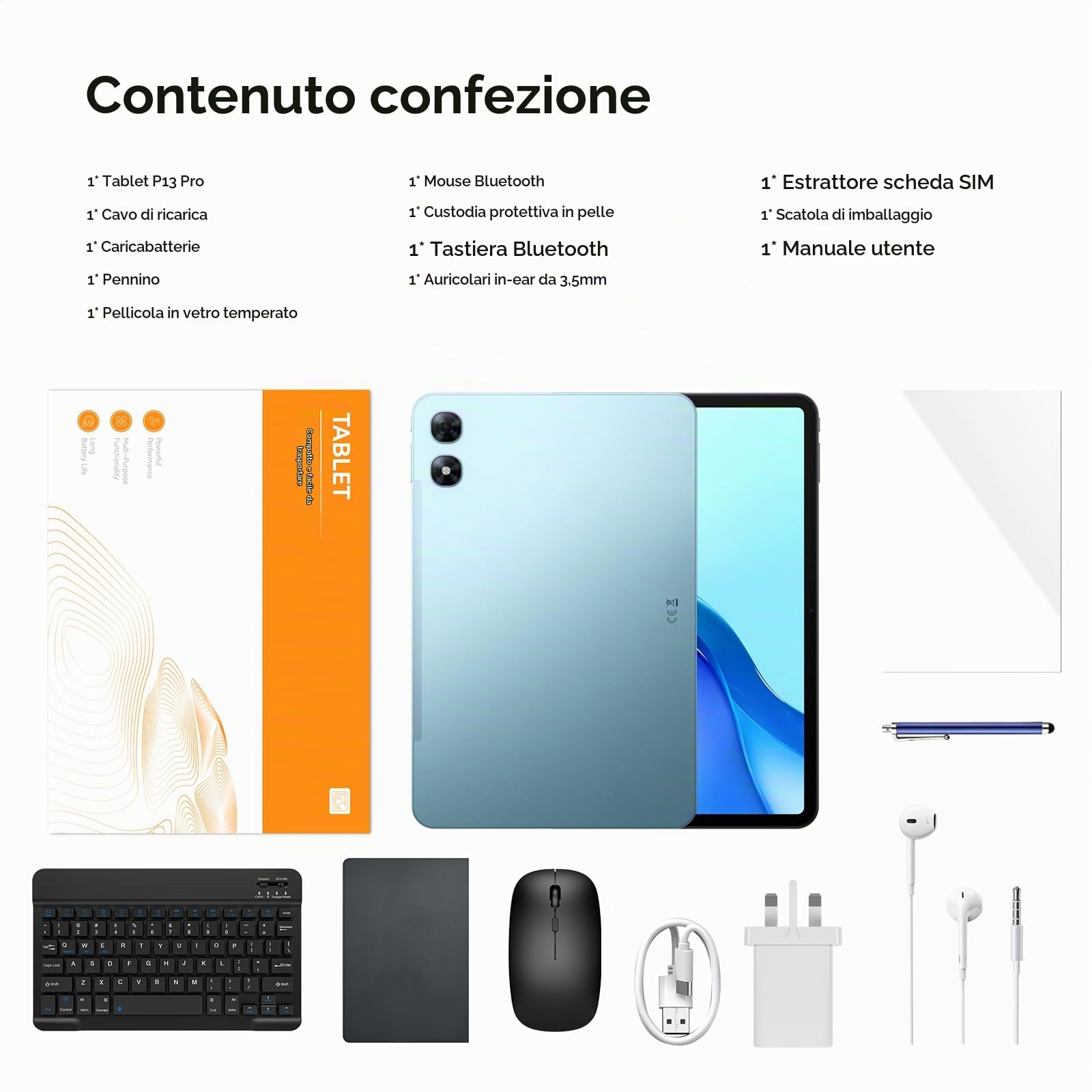 P13 Pro Tablet 13 Pollici, IPS 2.4K, 120Hz,T7280 Octa-Core, 48GB+256GB(TF 2TB), 12000mAh/18W, 16MP+8MP, 4G LTE, Gemini AI Tablet android 16, Face ID/WiFi5/GPS/FM/Tablets Tastiera e Penna, Blu