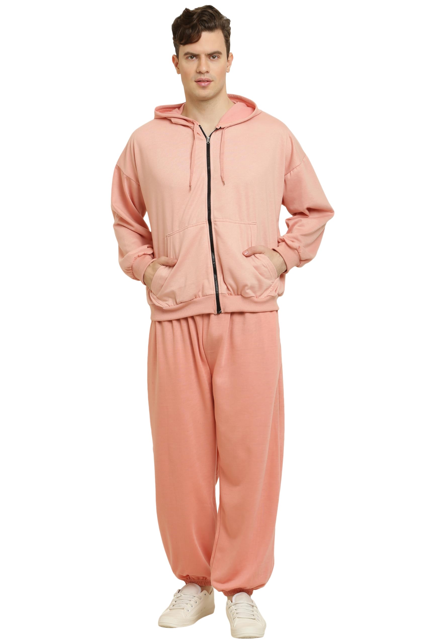 CANIDAE Men's Fleece Long Sleeve Zipper Hoodies Set Full Length Winter Nightwear Pajama and Hoodie Set Tracksuit || 3XL- 10XL || (7 COLOURS) (IN, Alpha, 3XL, Plus, PEACH)-image-44