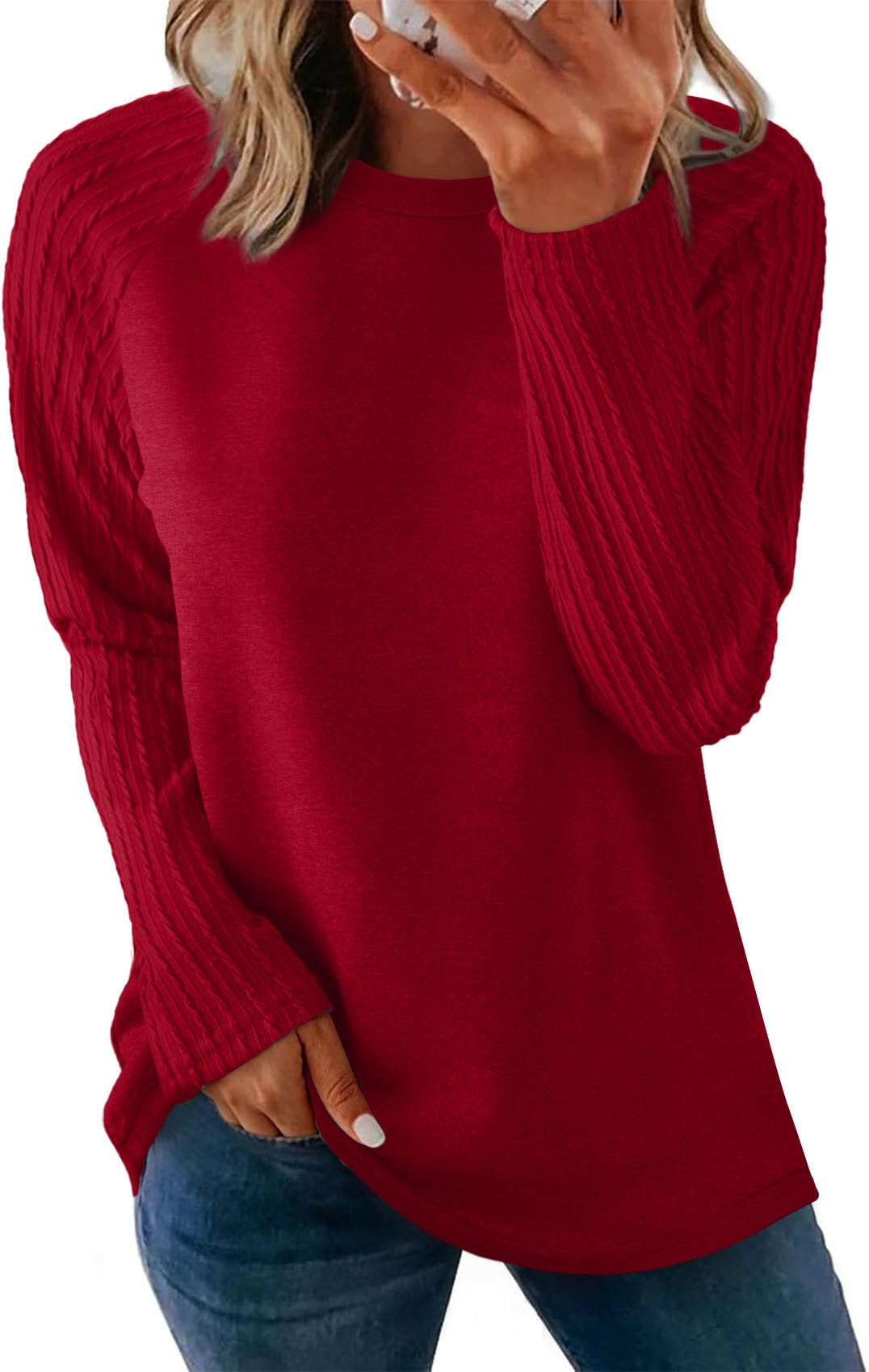 OFEEFAN Long Sleeve Shirts for Womens Fall Fashion 2025 Crewneck Oversized Sweatshirt Tunic Tops to Wear with Leggings