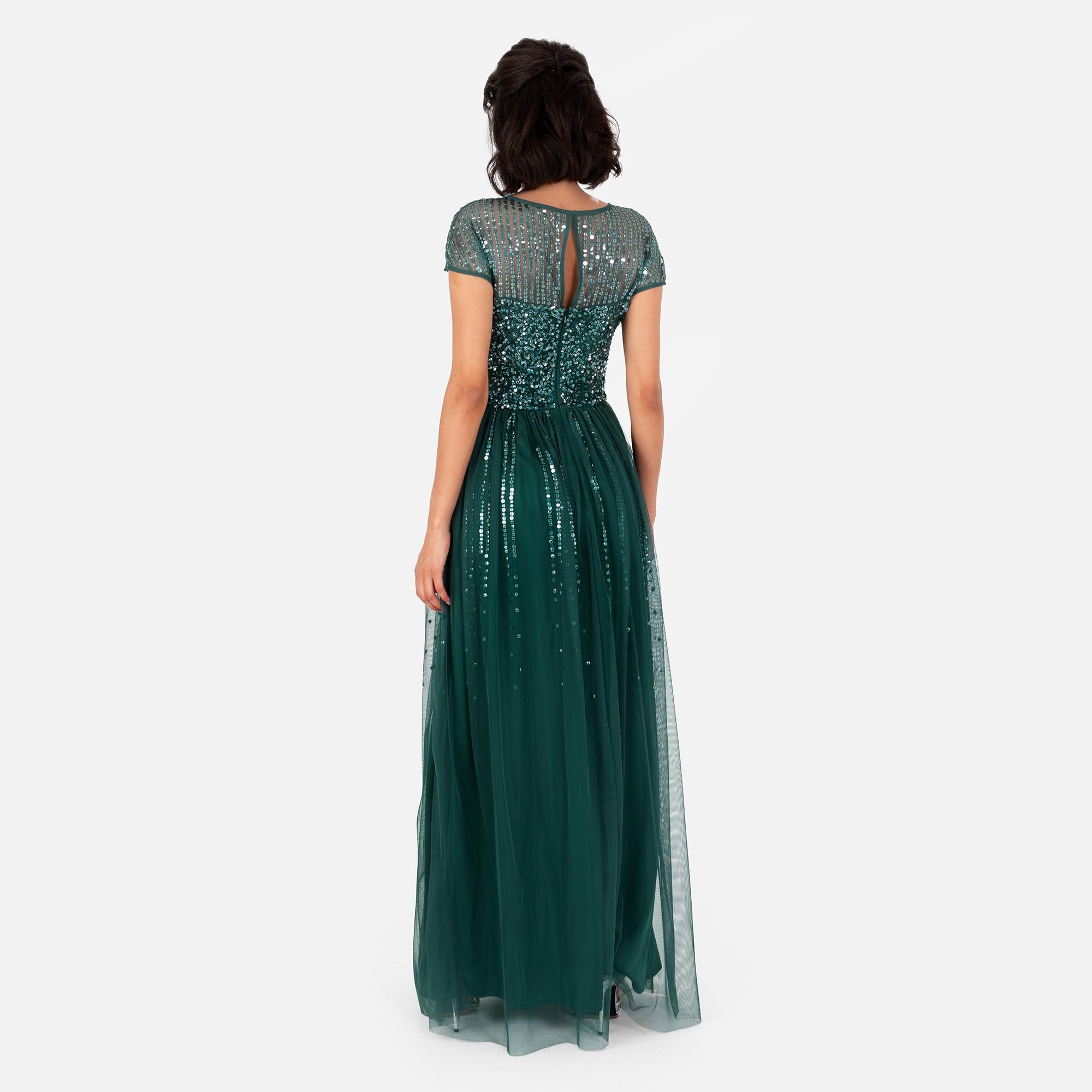 Maya Deluxe Damska sukienka maxi, z okrągłym dekoltem, z paskiem w paski, z haftowaną koszulką, z motywem nagrody A-line, szmaragdowy (Emerald Green), 54