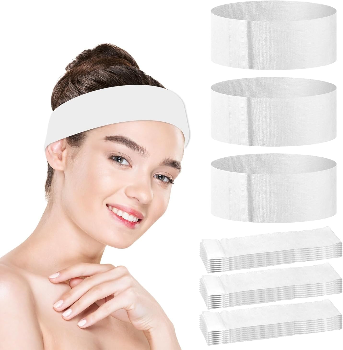 30Pcs Disposable Spa Headbands for Women, Soft Non-Woven Stretchable Facial Headwraps, Skincare Makeup Headbands for Facial Washing, Bath, Salon & Sports
