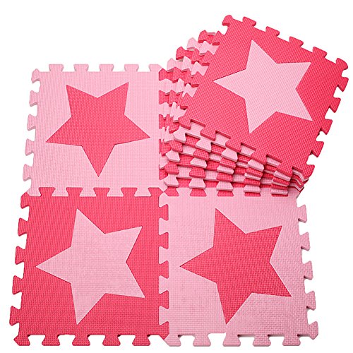 Preisvergleich Produktbild MUSOLEI Puzzle Schaumstoffmatte Spielmatte Ineinandergreifender Schaum Baby Star Fliesen Spielmatten 10 Stück / Beutel Jedes Stück = 12 "x 12" dick 3 / 8 "rot + pink