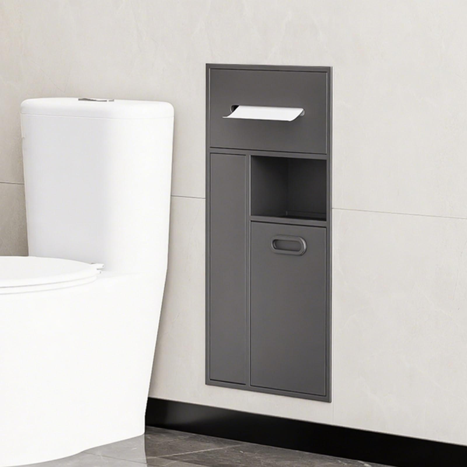 Estante de ducha de acero inoxidable, estante integrado que ahorra espacio para baño, cocina y sala de estar, color gris (65 x 30 x 14 cm)