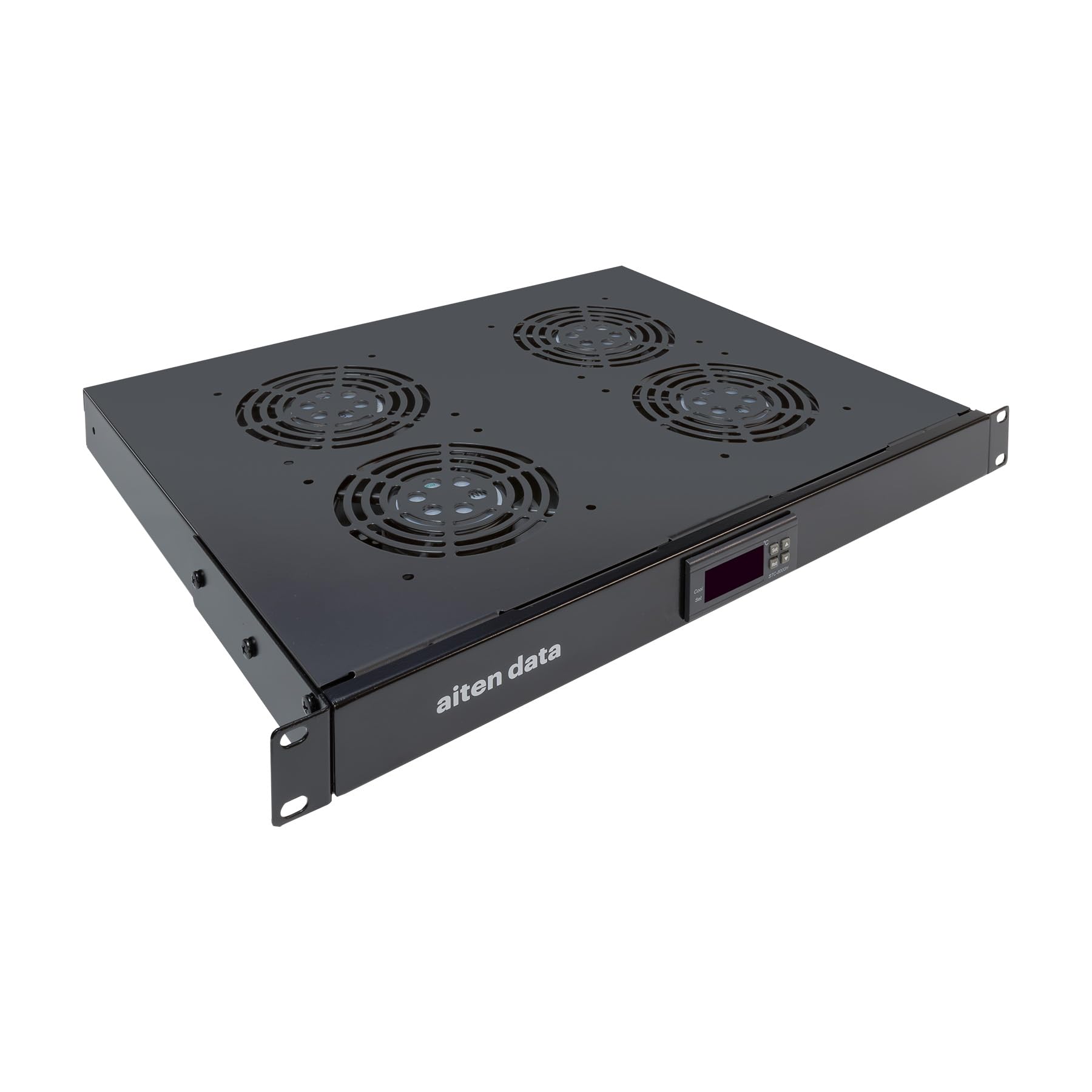 Aiten Data Termostato Digital con 4 Ventiladores 1U para Armario Rack Negro