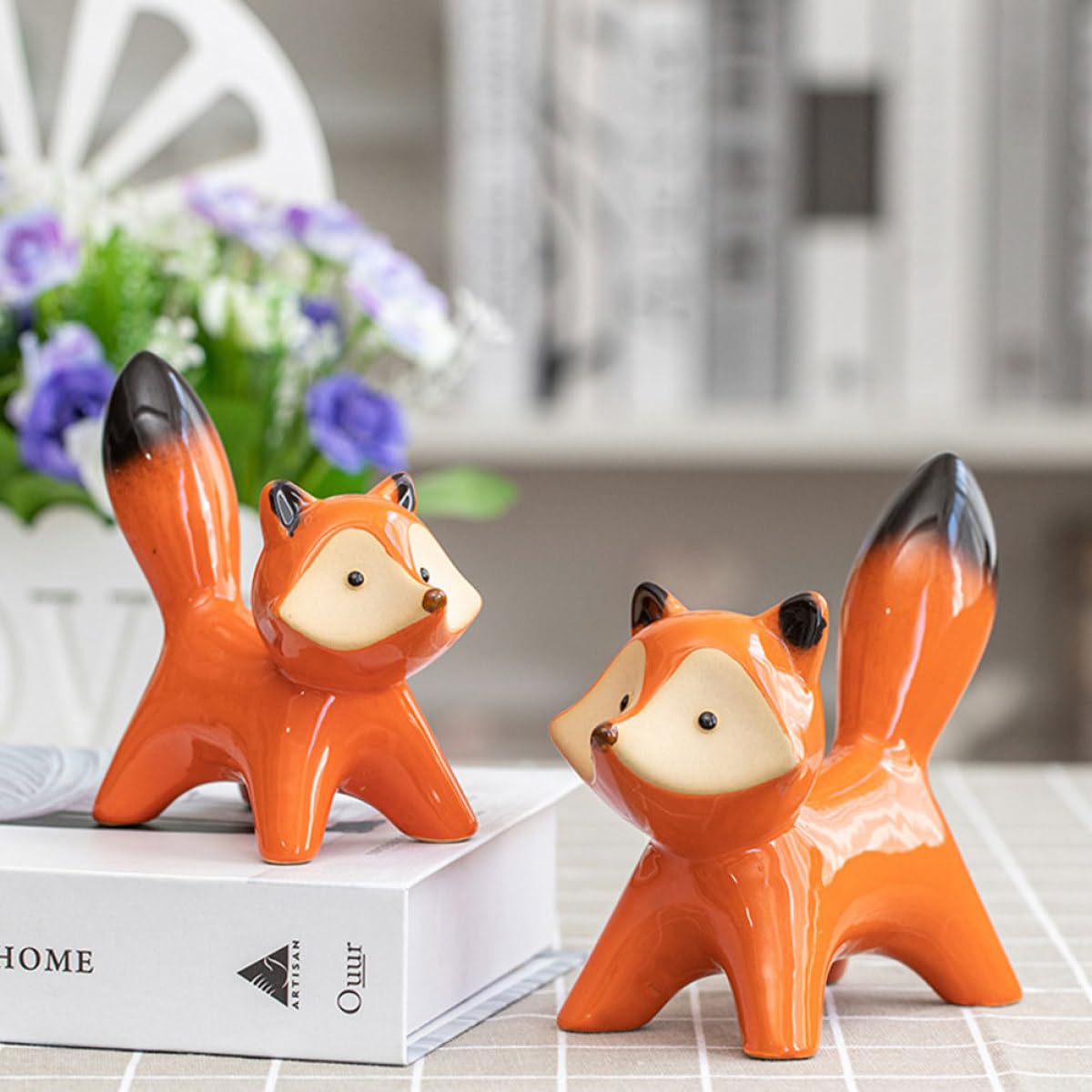 Céramique Figurine Ornementale Lot de 2, Renard Rouge