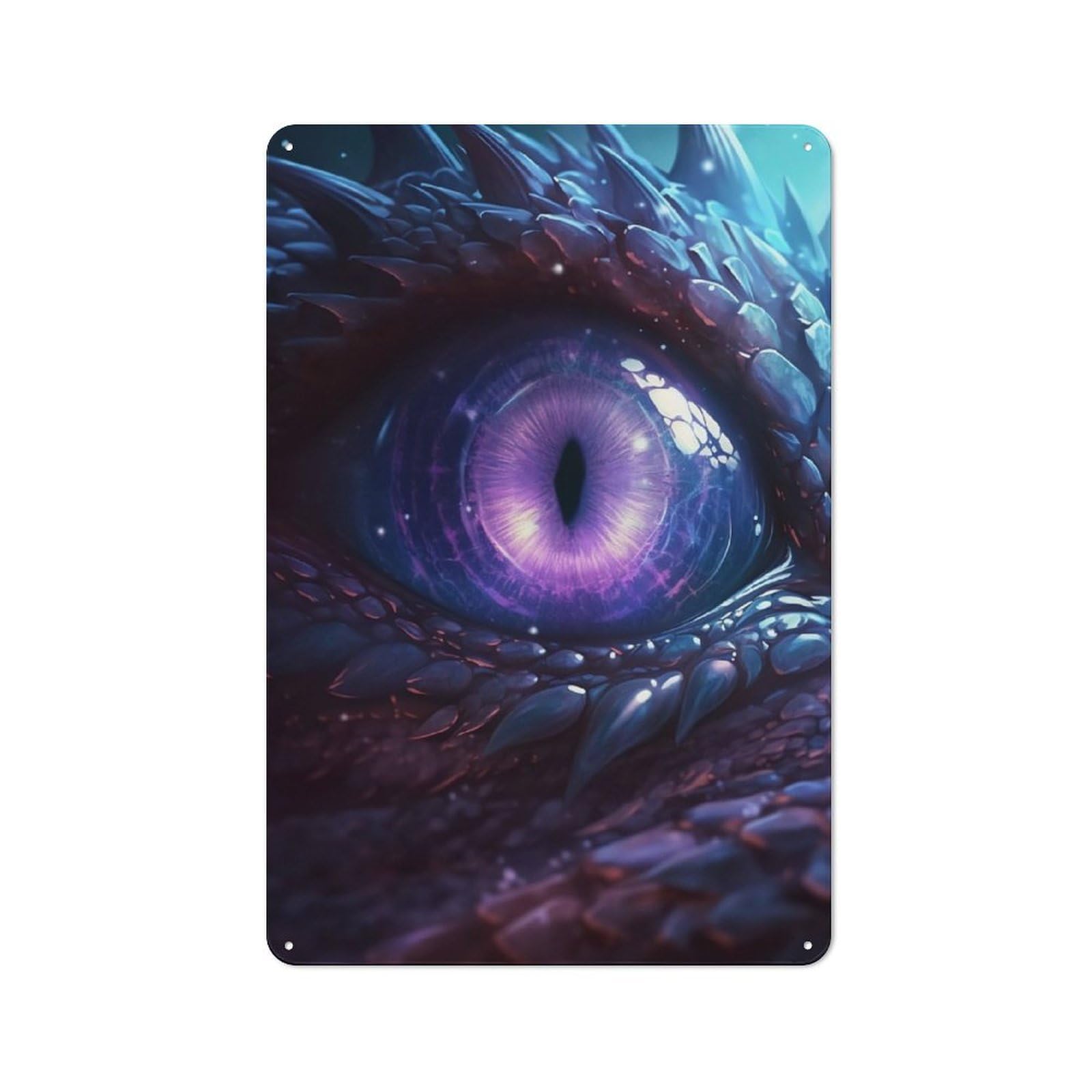 Decorative Metal Plaque with Cosmic Dragon Amethyst Eye Design 30x20cm, Casual Utility Space Decor for Patio Bar, Workshop, Shed Or Kitchen