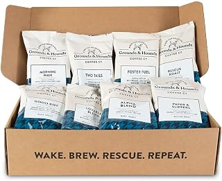 Grounds & Hounds Eight Coffee Blend Sample Kit - 100% Organic Coffee Grounds Variety Pack, Includes Eight 2.5oz Packs of Our Most Popular Blends
