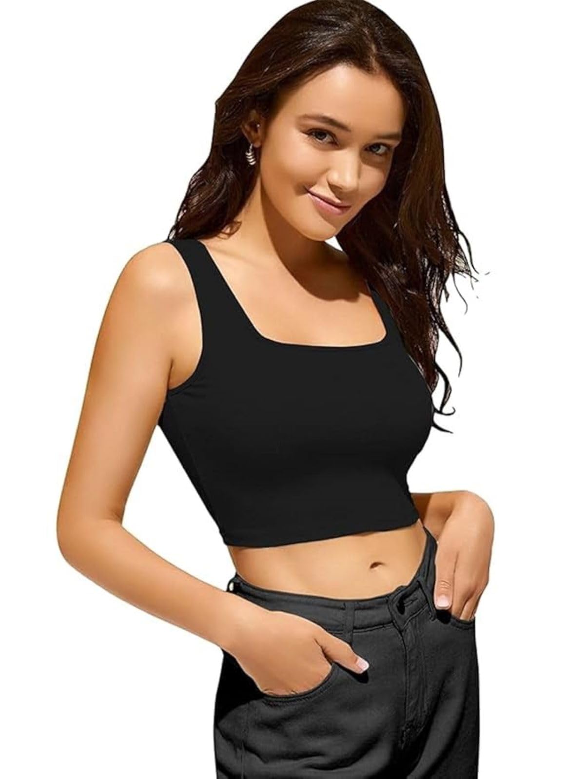 jeju Women's Cotton Stretchable Sleeveless Crop Top – Solid Color Tank Top for Casual & Gym Wear-picture-44