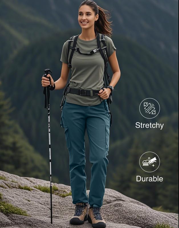 Pioneer Camp Pantaloni cargo da donna lunghi da trekking per donne, resistenti, pantaloni cargo in vita regolabile, pantaloni da jogging per attività all'aria aperta, con 6 tasche