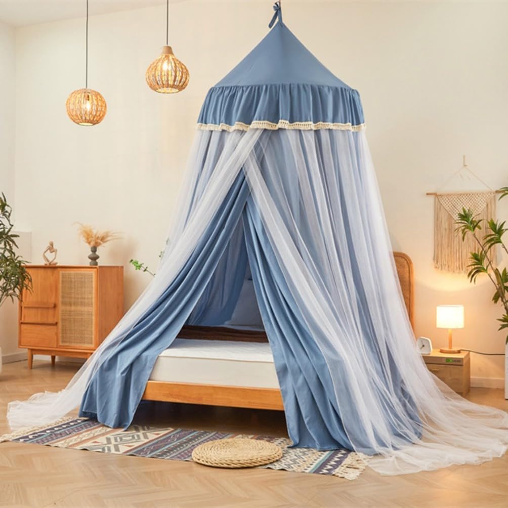 AETVRNI Double Layer Princess Dome Canopy Bed Curtain for Summer,270 cm Tall Castle Shaped Decorative Canopy Net for Twin Full Queen King Cal King Bed,Blue