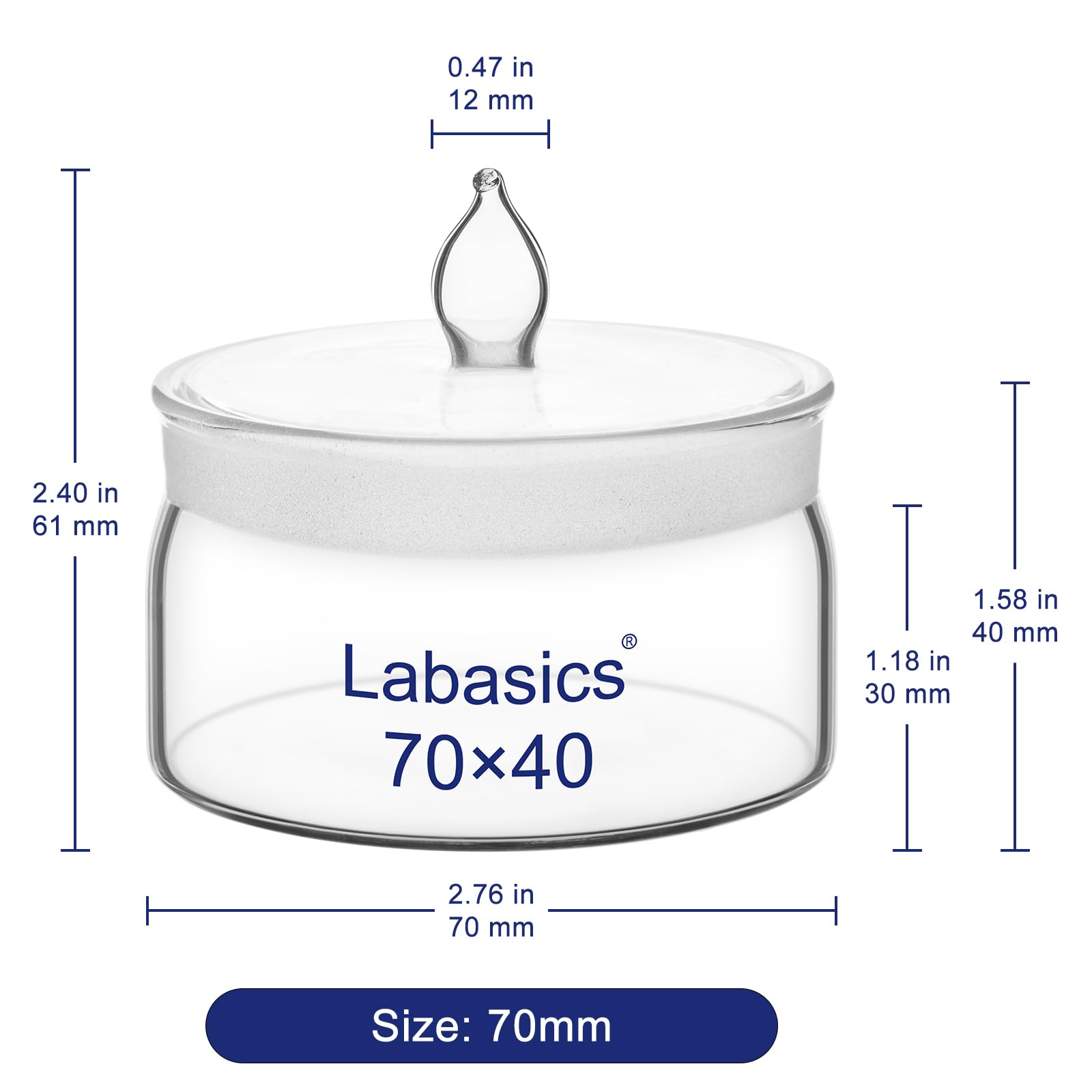 Labasics Bottiglia di Pesata in Vetro Borosilicato, Diametro 70 mm, Altezza 40 mm, con Tappo in Vetro Smerigliato, Bocca Ampia per Laboratorio