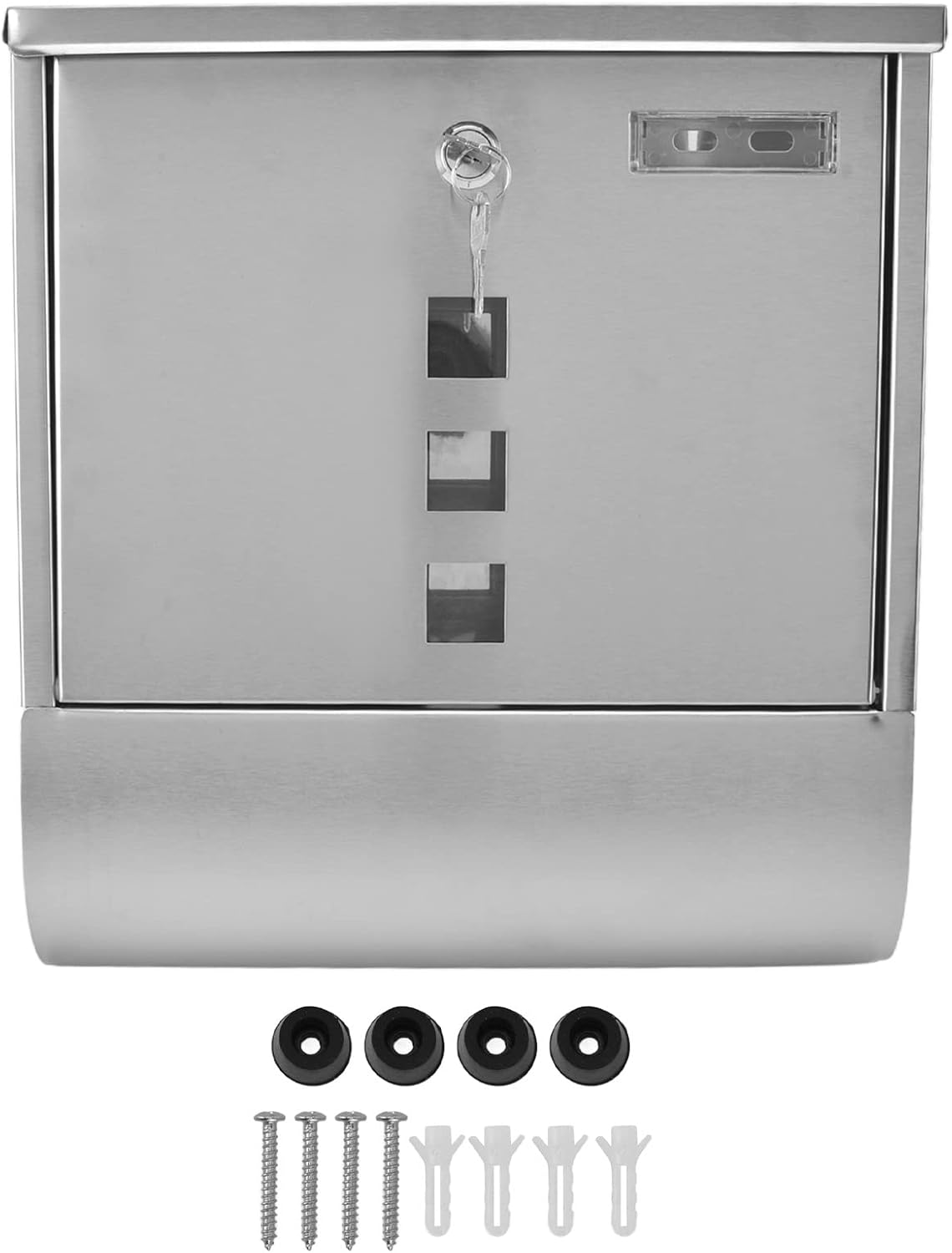 Modern Mailbox, Large Mailbox Stainless Steel European Narrow Slot Locked Mailbox with 2 Keys for Outside Garden