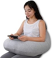 QUEENROSE Cooling Grey Reading Pillow for Gaming & Bed - Compact Arm Support Lap Desk for Reading, Crocheting, Proper Posture