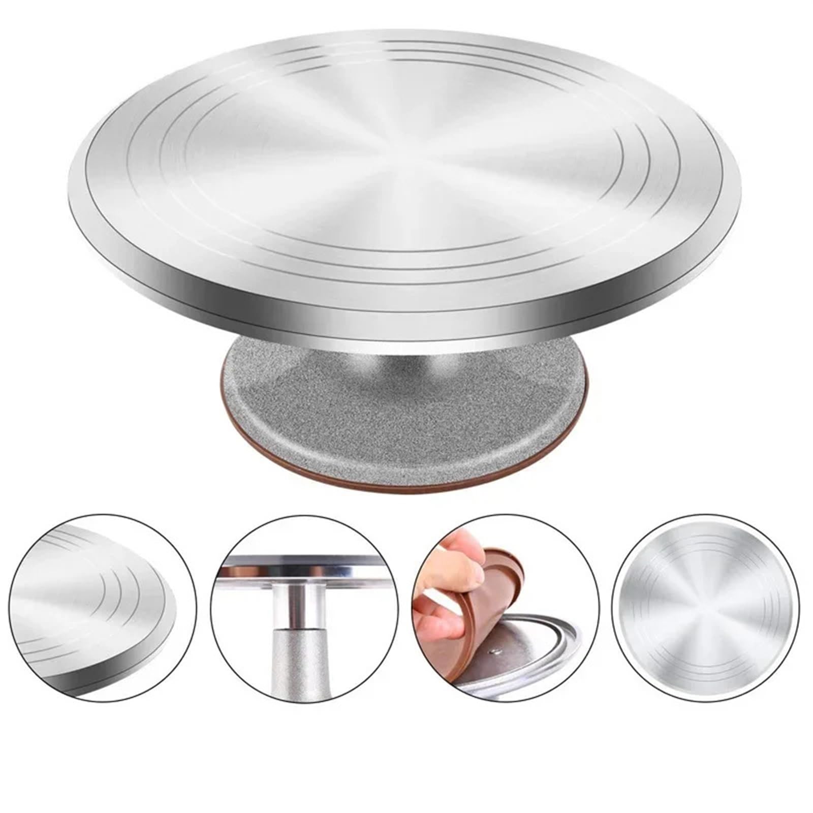 Plateau tournant pour gâteaux Ensemble de décoration en alliage d'aluminium 12 pouces, plateau tournant for gâteaux, moule à gâteau, ensemble d'outils cuisson(Silver-10 inch)