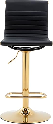 Miniatura 8 de DM Furniture Juego de 2 taburetes de bar ajustables de piel sintética color blanco y dorado, sillas giratorias con respaldo para cocina, isla y