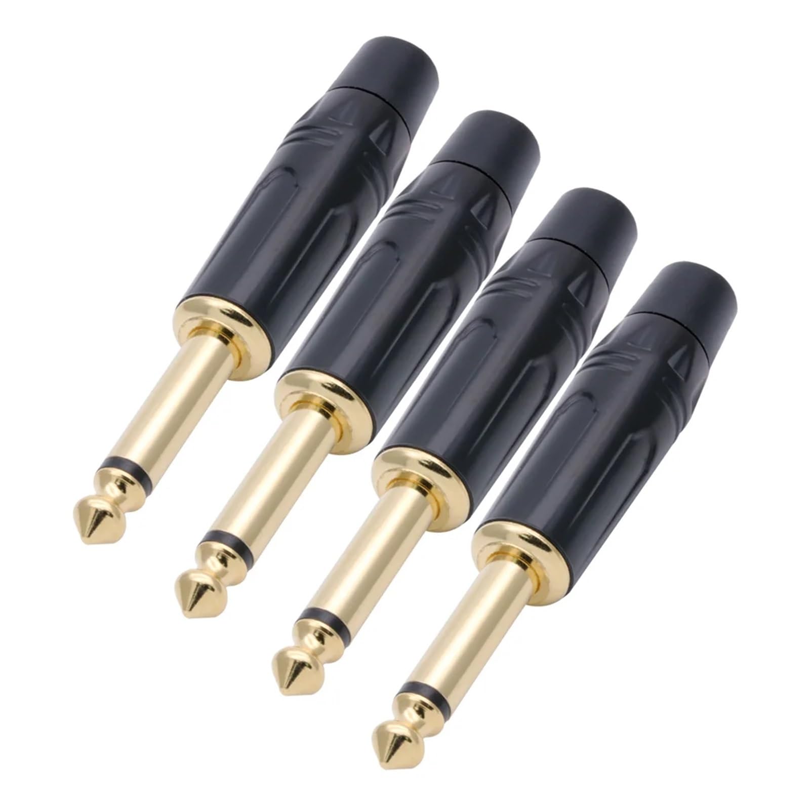 100 conectores jack de 6,35 mm, conector macho mono de 6,3 mm, de latón chapado en oro, de 1/4 de pulgada for micrófono.(Black Tail)