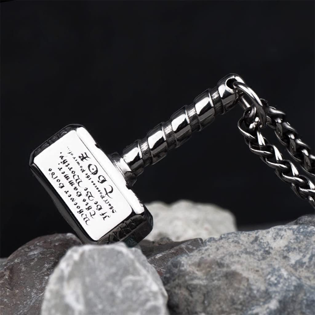 Nordische Wikinger-Halskette Odin Thors Hammer Talisman-Anhänger-Halskette Wikinger-Amulett-Anhänger-Halskette Nordischer Wikinger-Schmuck für Männer mit Geschenkbox,Interlocking Chain