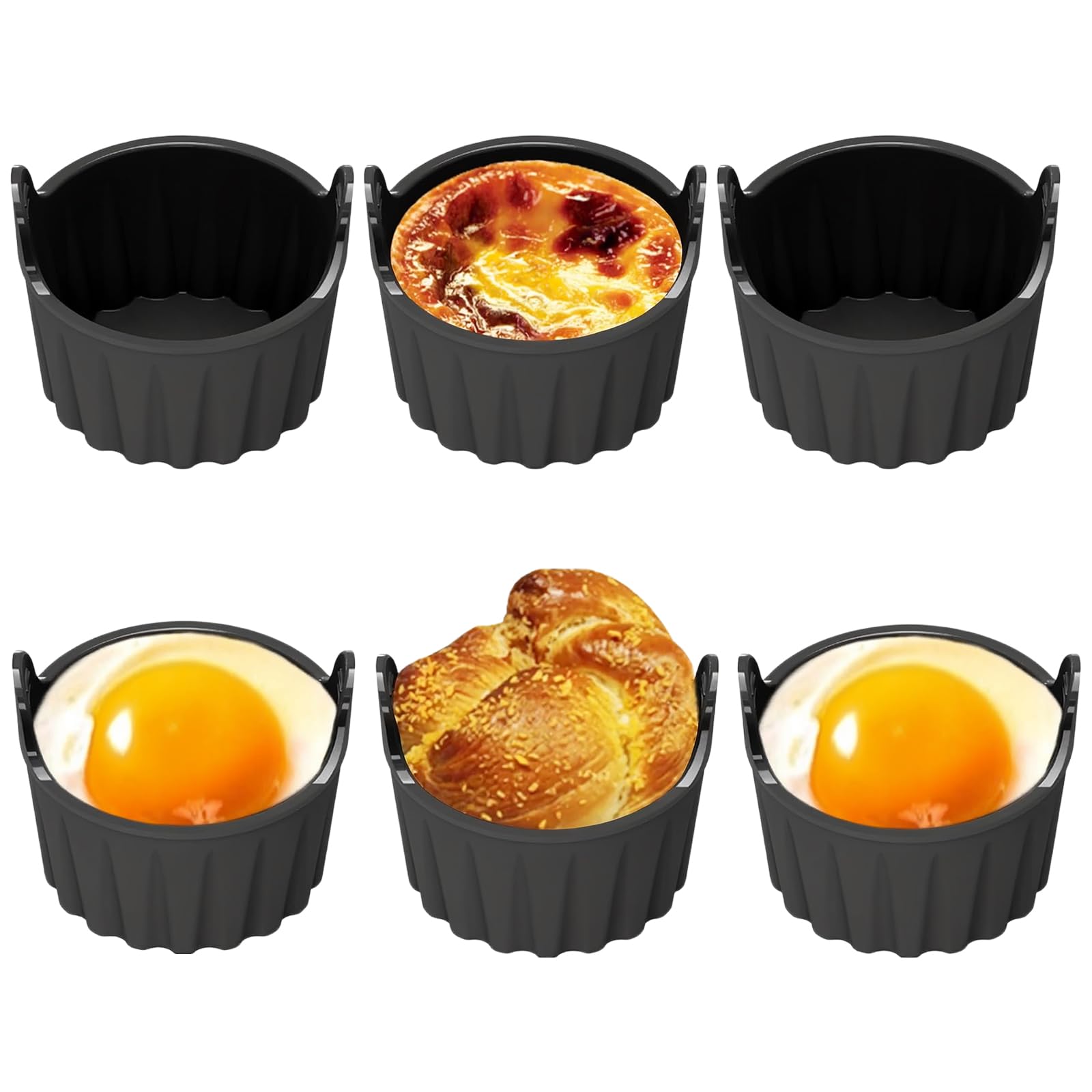 6 form silikonowych frytkownic powietrznych, akcesoria do muffinek, jajka skaler do mikrofalówek, do ciasta jajecznego, ciasta w piekarniku, wielokrotnego użytku, nieprzywierające