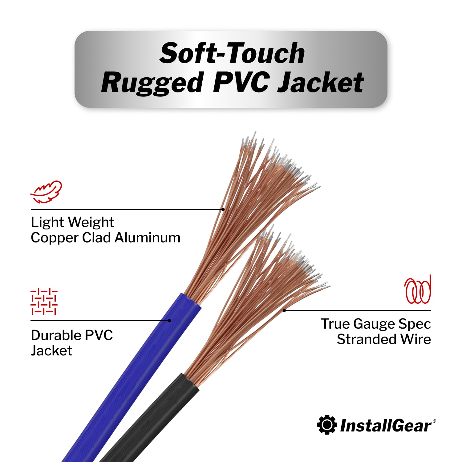 InstallGear 8 Gauge Wire (50ft) Copper Clad Aluminum CAA - Primary Automotive Wire, Car Amplifier Power and Ground Cable, Battery Cable, Car Audio Speaker Stereo, RV Trailer Wiring Welding Cable 8ga - Image 4