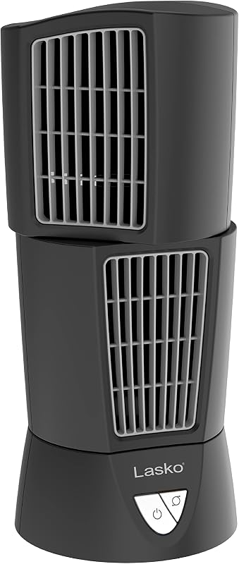 Oscillating Platinum Desktop Wind Tower Fan, 3-Speeds, Compact, Portable with Handle for Office, Bedroom and Kitchen, 14", Black, 4916