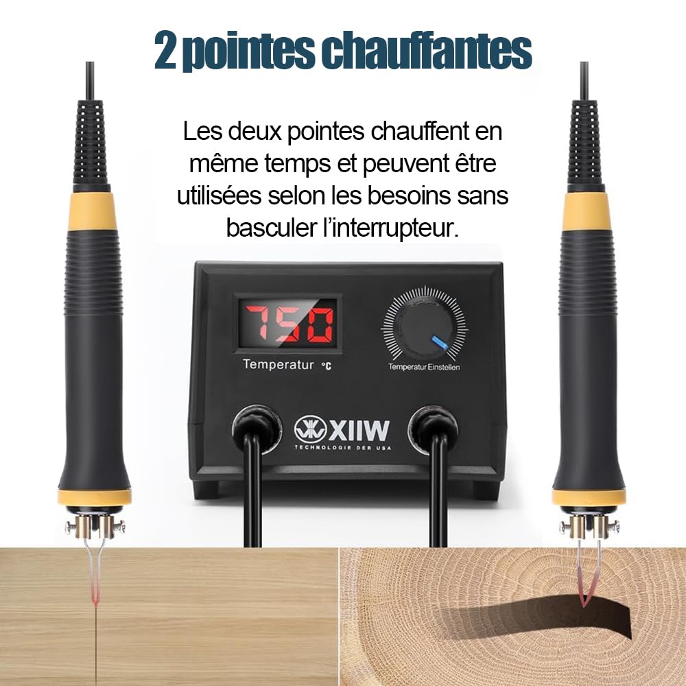 XIIW Kit de Pyrograveur sur Bois Professionnel 100W avec 2 Stylo 23 Pointes | Température Réglable 0-750°C | Graveur Bois avec LCD Stylo à Pirogravure Fer à Souder pour Adulte, Cuir, Lettre