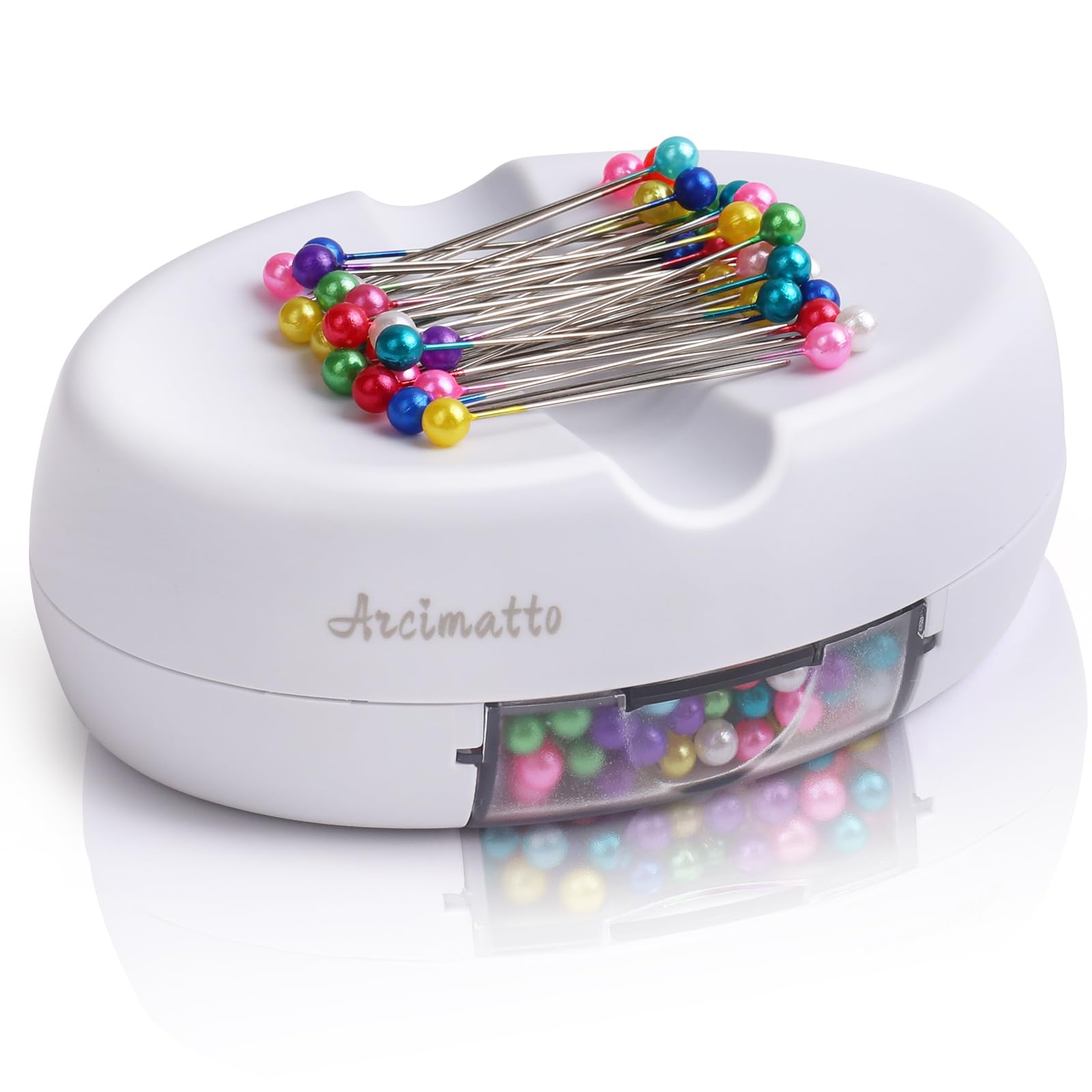 Arcimatto Magnetic Pin Holder, Strong Magnet Pincushion with Drawer, Pin Cushion with 100 Pcs Ball Head Straight Pins for Sewing, Needle Cushions Bobby Pin Holder Paper Clip Organizer for Quilting