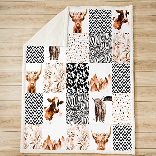 Loussiesd Highland Cow Throw Blanket for Bed Sofa Cow Geometric Fuzzy Blanket Floral Farmhorse Highland Cattleative Fleece Sherpa Blanket Leopard Plush Blanket Brown Single 50x60 Inch - Image 2