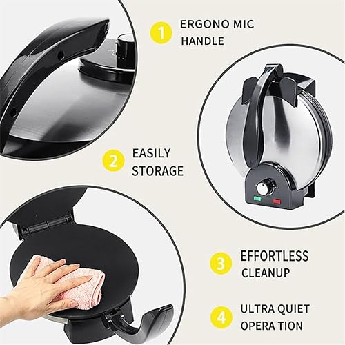 Miniatura 6 de Máquina de crepas de mesa, máquina eléctrica para panqueques, placa antiadherente de calefacción de doble cara de 12 pulgadas, temperatura ajustable