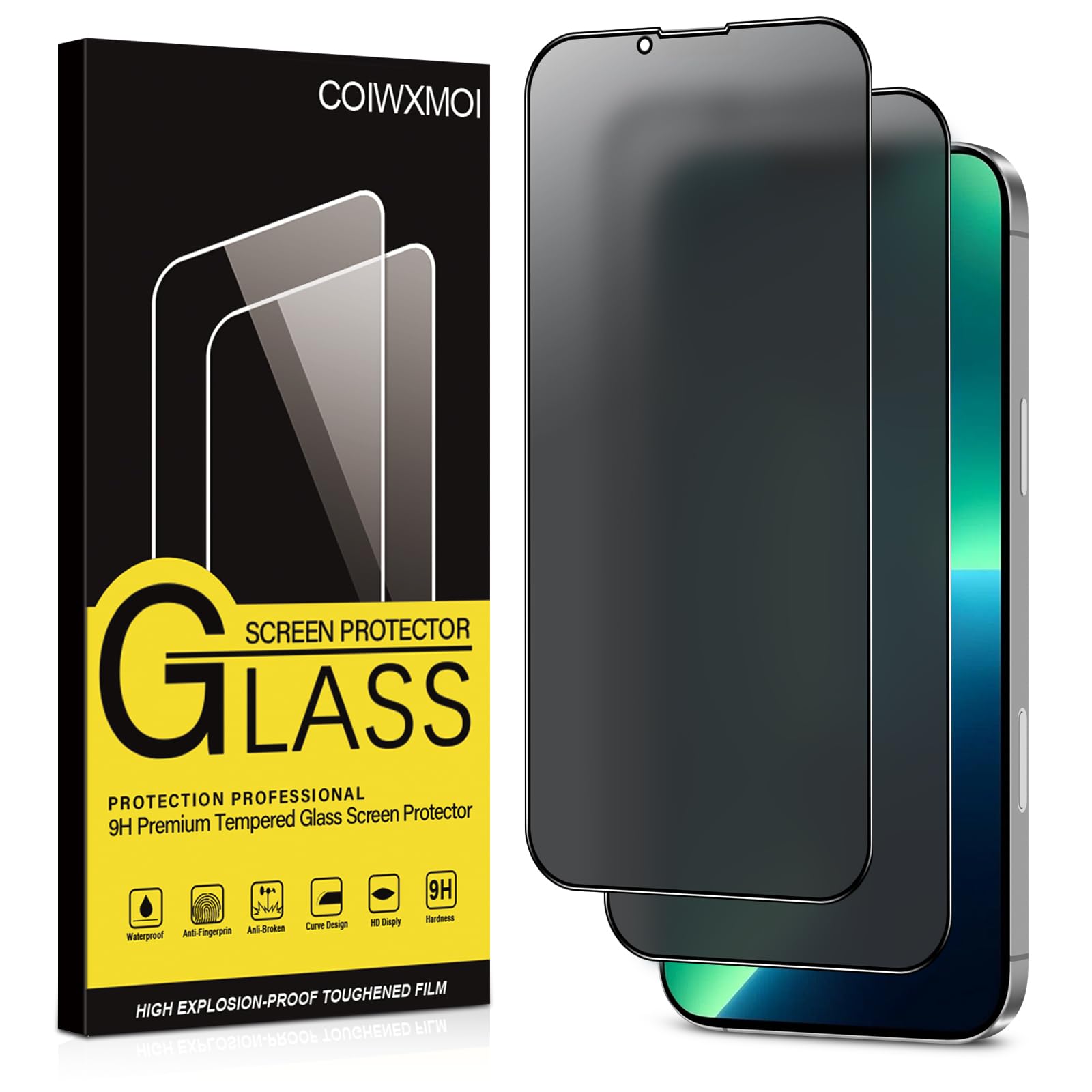 Coiwxmoi Protector de Pantalla Mate Privacidad para iPhone 13 Pro Max/iPhone 14 plus,Cristal Templado Mate Anti Espía,9H Dureza Antiarañazos Antihuellas Sin Burbujas Privacy Vidrio Protector,2 Piezas