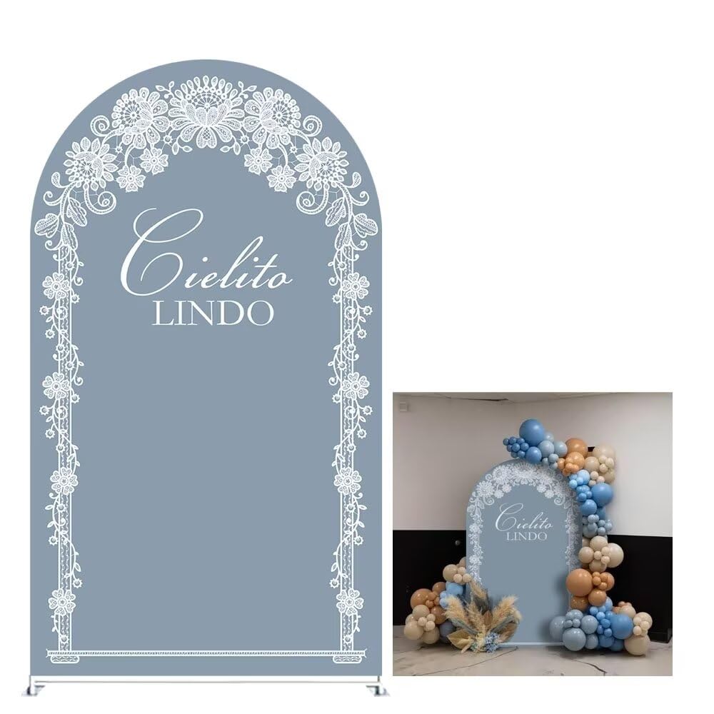 KONPON Dusty Blue Arched Backdrop Cover for Mexican Fiesta Party Stretchy Arch Stand Fabric Cover Birthday Baby Shower Baptism Wedding Party