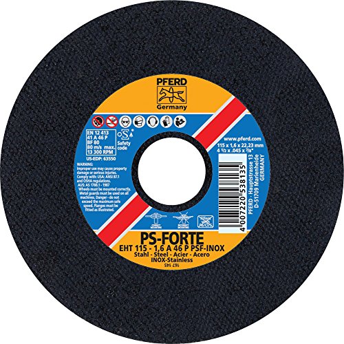 PFERD 63550 Flat Cut-Off Wheel, Type 1, Aluminum Oxide A, 4-1/2