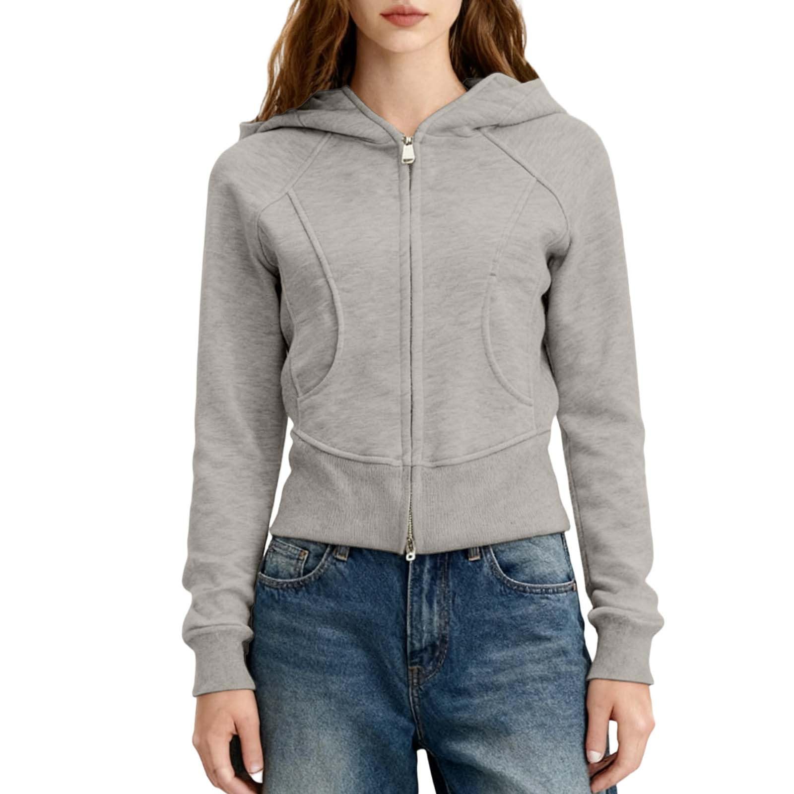 Sudaderas Mujer con Capucha Chaqueta Corta Informal de Terciopelo con Cremallera y Cintura Ajustada Sudadera con Capucha para Mujer Estilo Liso y versátil