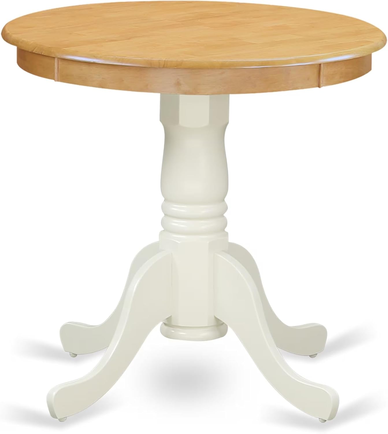 East West Furniture EMT-OLW-TP Eden Dining Room Table - a Round kitchen Table Top with Pedestal Base, 30x30 Inch, Oak & Linen White