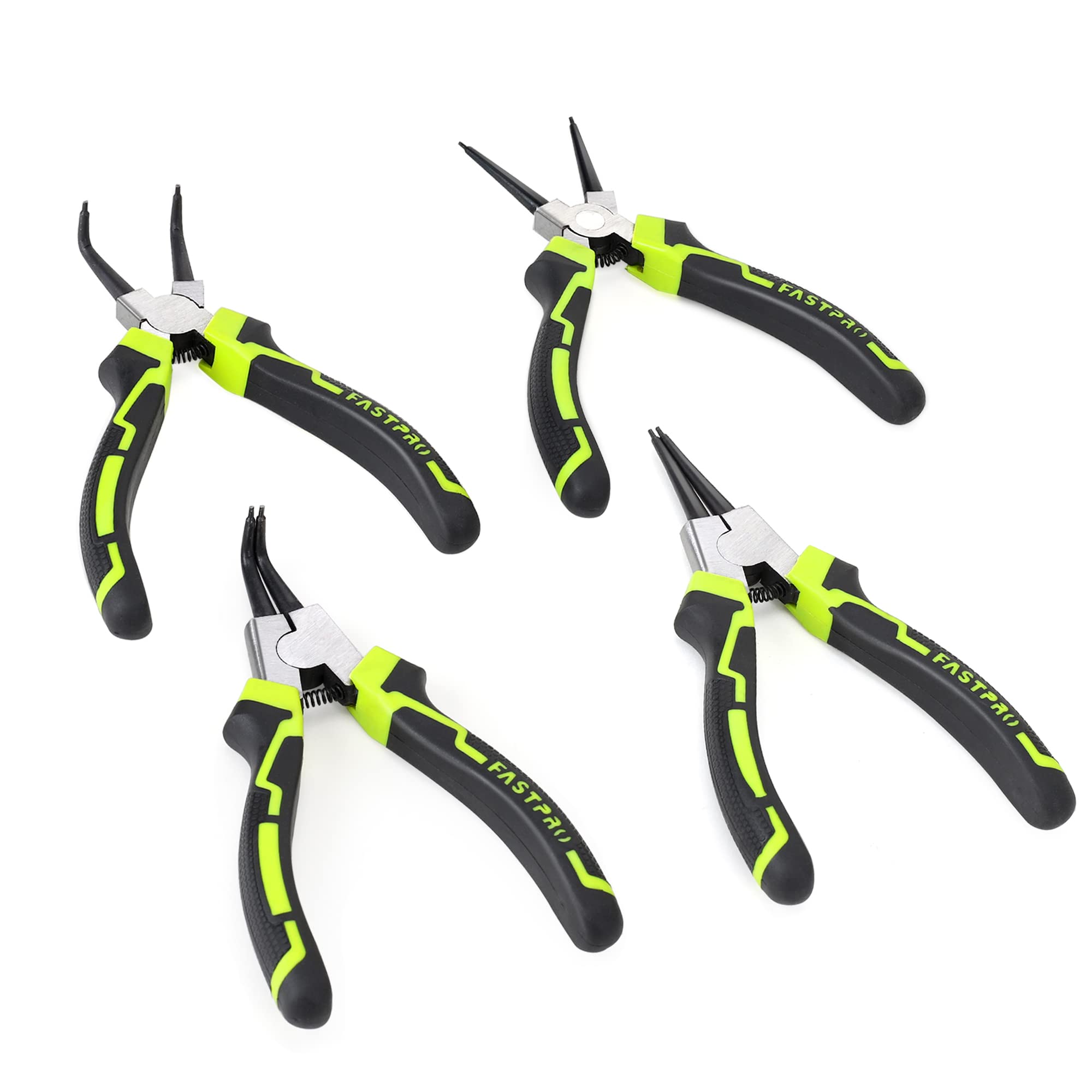 FASTPRO 4-Piece 7-inch Snap Ring Pliers Set, Internal/External Circlip Pliers Kit with Straight/Bent Jaw, Heavy Duty for Ring Remover Retaining
