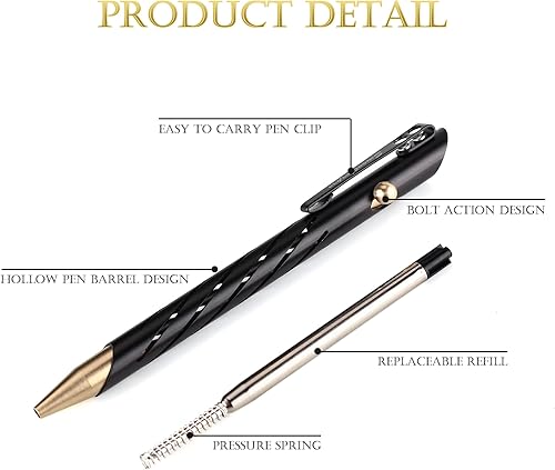 Miniatura 5 de SMOOTHERPRO Bolt Action - Bolígrafo de aluminio compatible con Parker y Fisher Space SPR, bolígrafo EDC para escribir, negro (TP331BK)