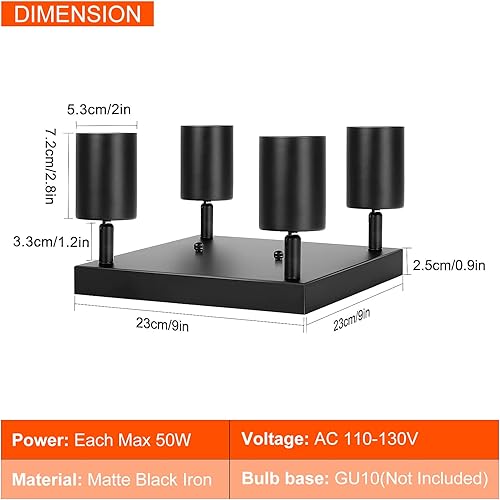 Miniatura 4 de Focos de techo Interior 4 luces LED de montaje empotrado lámpara de techo GU10 cabeza moderna negra ajustable direccional luz para cocina, baño,