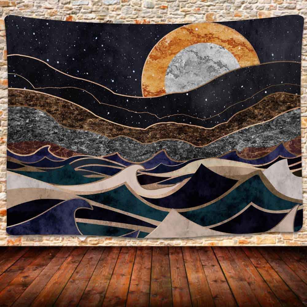 UHOMETAP Moon Mountain Tapestry Starry Abstract Tapestry Wall Hanging for Room 80x60 Inches GTLSUH461